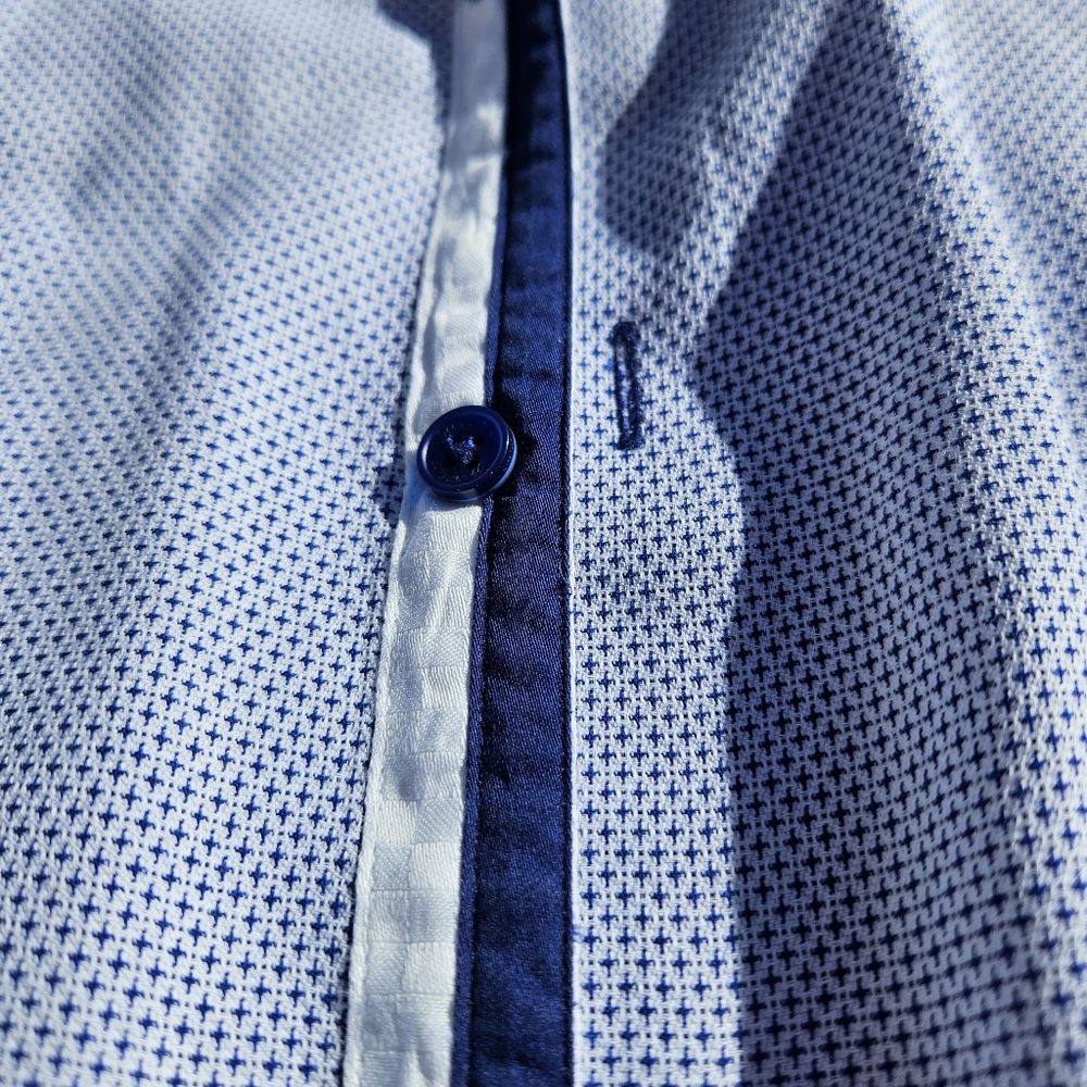 Maceoo XL Long Sleeve Dress Shirt Italian Button-Down Blue White Top 100% Cotton - Picture 15 of 16